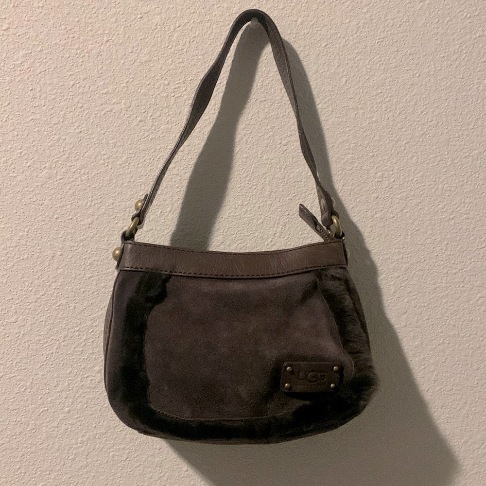 PR: UGG Australia Suede Leather Shearling Classic Bailey Handbag in Dark Brown